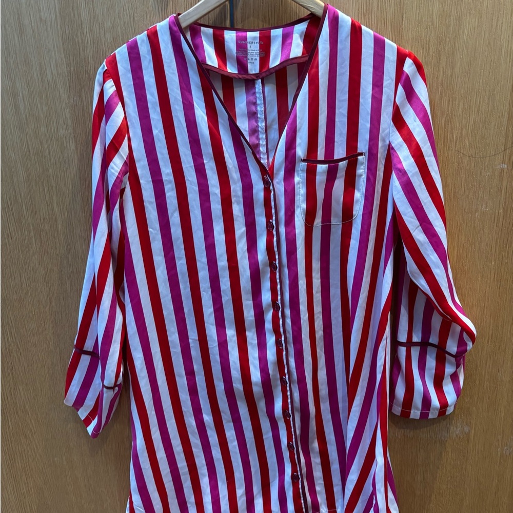 Red and pink Striped night shirt by Summersalt small